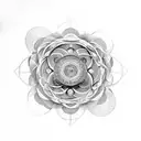 central motif of the Flower of Life surrounded by golden spirals representing the Fibonacci sequence, with pyramids  tattoo design idea