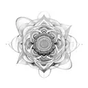 central motif of the Flower of Life surrounded by golden spirals representing the Fibonacci sequence, with pyramids  tattoo design idea