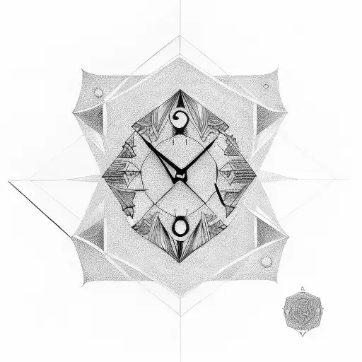 A tattoo design incorporating symbols representing memory, money, and time in a minimalist and geometric style tattoo design idea