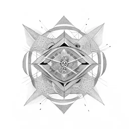 A tattoo design incorporating symbols representing memory, money, and time in a minimalist and geometric style tattoo design idea