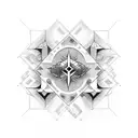 A tattoo design incorporating symbols representing memory, money, and time in a minimalist and geometric style tattoo design idea