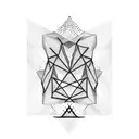 A tattoo design incorporating symbols representing memory, money, and time in a minimalist and geometric style tattoo design idea