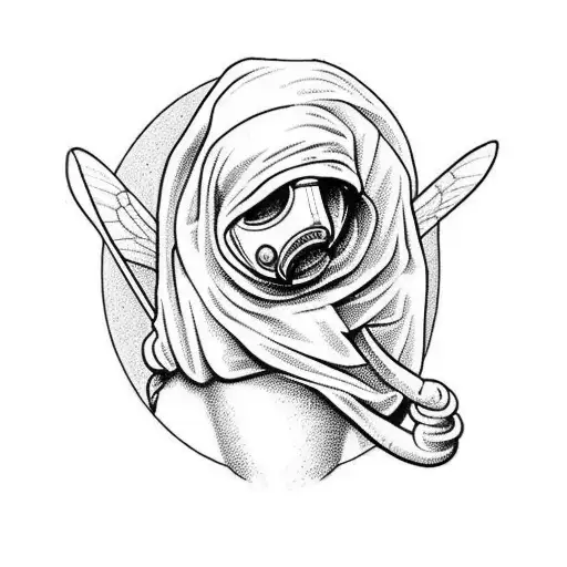 plague doctor , aphrodite statue and a naturally looking bee tattoo design idea