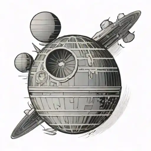 death Star fine line tattoo design idea