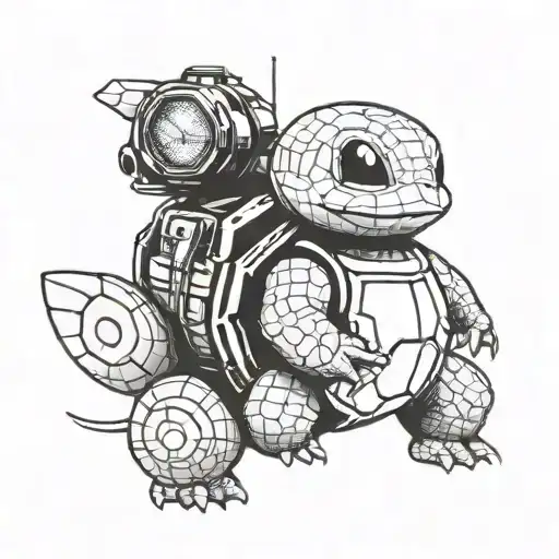 squirtle Pokémon in Kevlar helmet pvs with talking on a 152 handheld radio  tattoo design idea