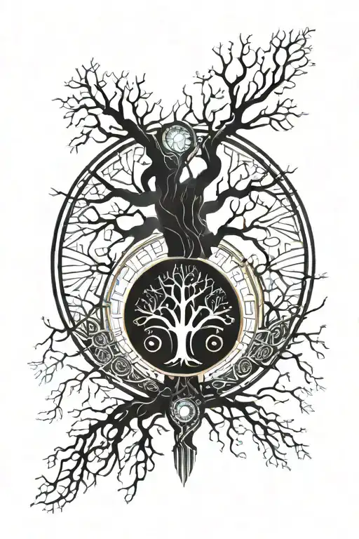 a masculine Norse tree of life tattoo that a dangerous and creative man might have on his arm.  tattoo design idea
