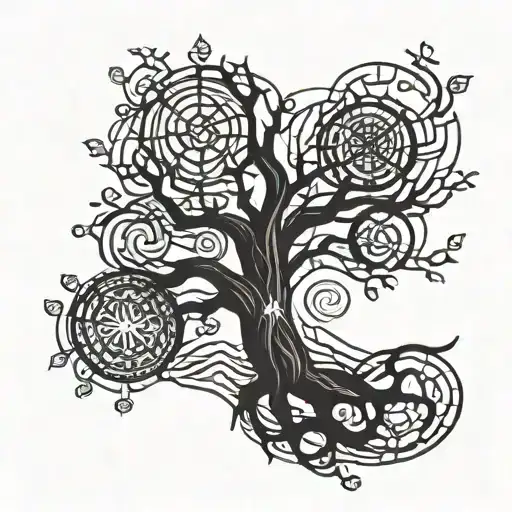 a masculine Norse tree of life tattoo that a dangerous and creative man might have on his arm.  tattoo design idea