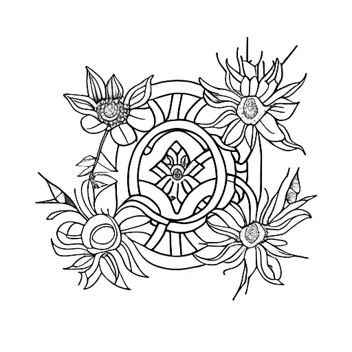 A minimalist tattoo showcasing the three birth flowers associated with February, September, and December, arranged in a visually pleasing way to symbolize the client's favorite months. tattoo design idea