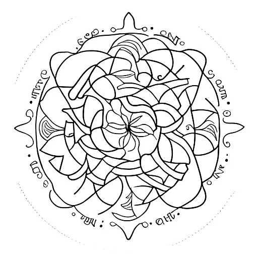 A minimalist tattoo featuring the birth flowers for February, September, and December arranged in a circular shape, symbolizing the cyclical nature of the client's favorite months and their connection to their birth flower. tattoo design idea