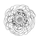 A minimalist tattoo featuring the birth flowers for February, September, and December arranged in a circular shape, symbolizing the cyclical nature of the client's favorite months and their connection to their birth flower. tattoo design idea