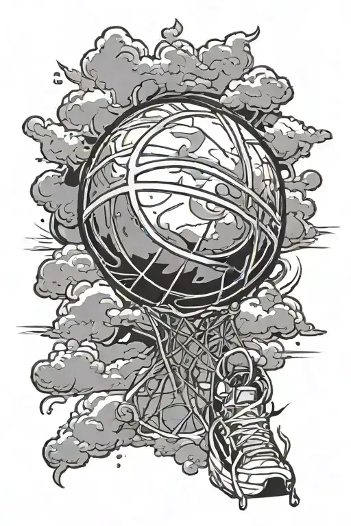tattoo stencil half sleeve of a basketball at the top with clouds around it and clouds below it  tattoo design idea
