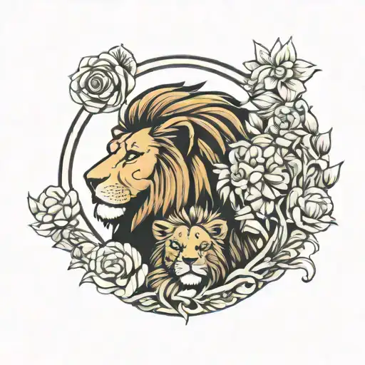 mom lion and son  tattoo design idea