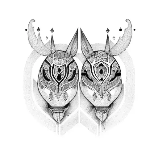 A beautiful portrait of Dominik Mysterio and Rhea Ripley, surrounded by Spanish-inspired patterns and motifs tattoo design idea