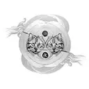 A mesmerizing tattoo of a golden retriever and a tabby cat entwined in a yin and yang symbol, symbolizing the balance between dogs and cats tattoo design idea