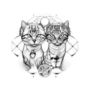 A mesmerizing tattoo of a golden retriever and a tabby cat entwined in a yin and yang symbol, symbolizing the balance between dogs and cats tattoo design idea