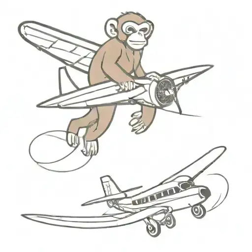 monkey flying a plane tattoo design idea