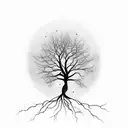 dead tree with lines around the tree and roots below the tree tattoo design idea