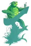 sea turtle with a boat fishing and call of duty zombies  tattoo design idea