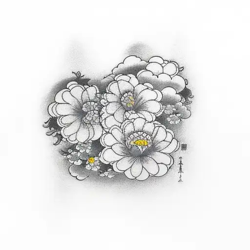 clouds and flower tattoo design idea