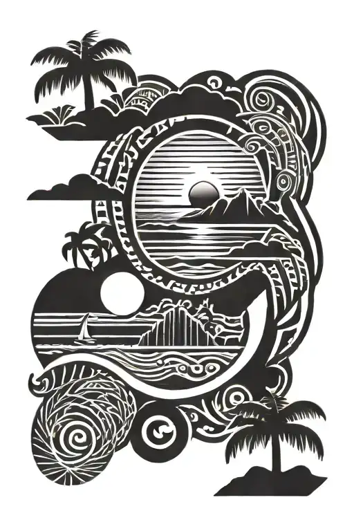 Beach sunset tattoo design idea