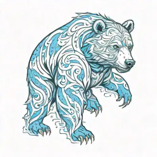 a bear with blue flames tattoo design idea
