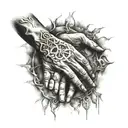 pray hands reaching tattoo design idea