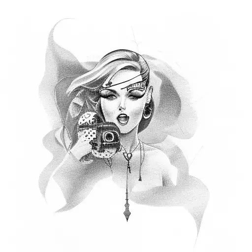 Palm with classic car And pinup girl tattoo design idea