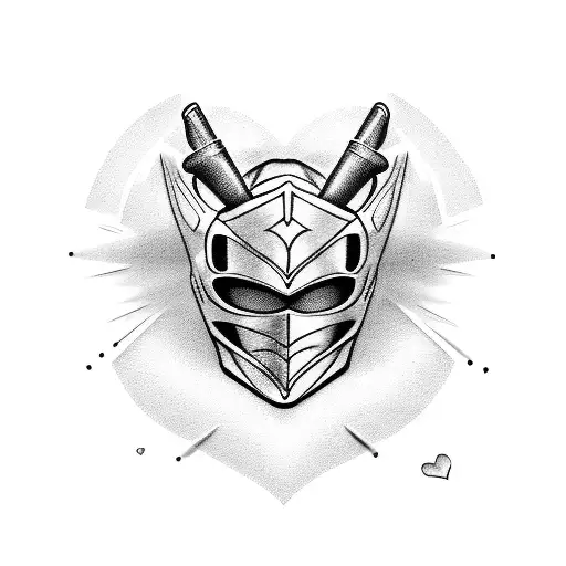 Power ranger with a baseball helmet making a heart with his hands and underneath have this phrase "Quédate con tattoo design idea