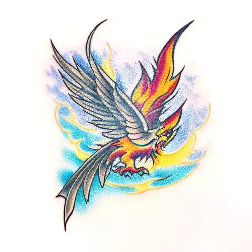 phoenix with color  tattoo design idea