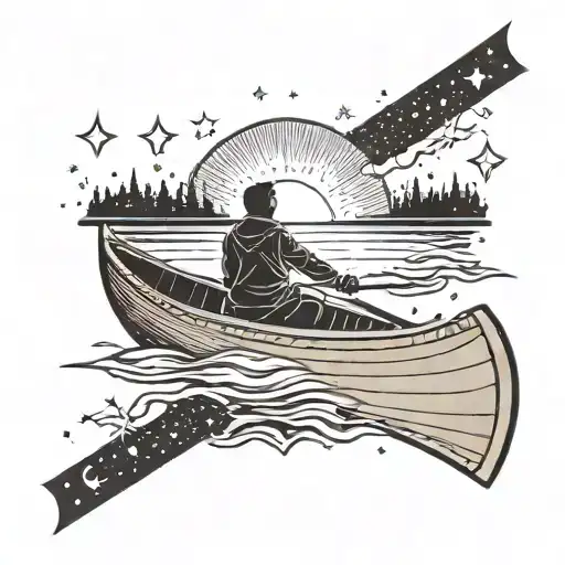 person on a canoe gazing at stars forming the shape tattoo design idea