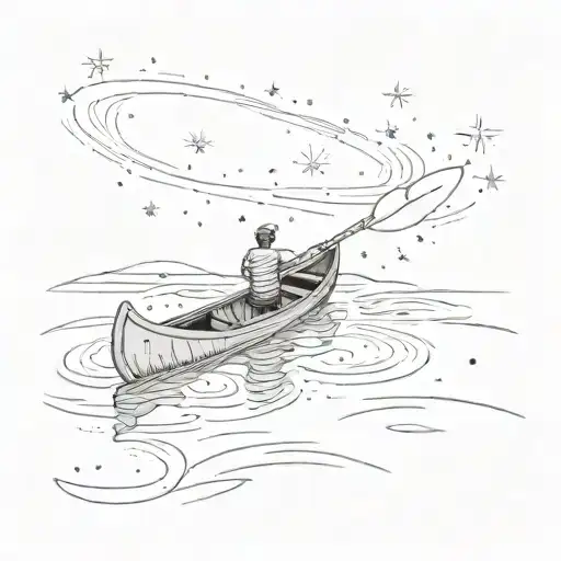 person on a canoe gazing at stars forming the shape tattoo design idea