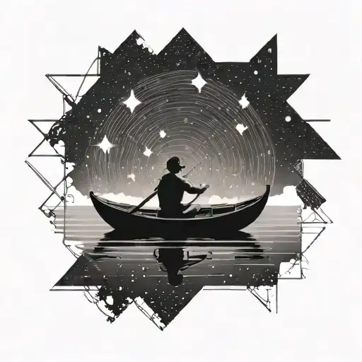 person on a canoe gazing at stars forming the shape tattoo design idea