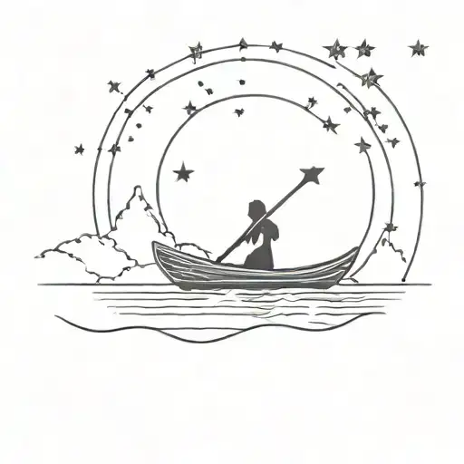 person on a canoe gazing at stars forming the shape tattoo design idea