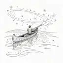 person on a canoe gazing at stars forming the shape tattoo design idea