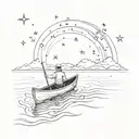 person on a canoe gazing at stars forming the shape tattoo design idea