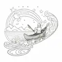 person on a canoe gazing at stars forming the shape tattoo design idea