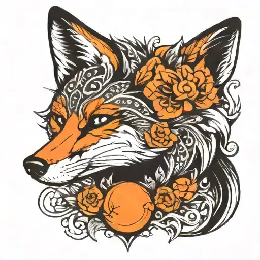 black and white fox with orange ones tattoo design idea