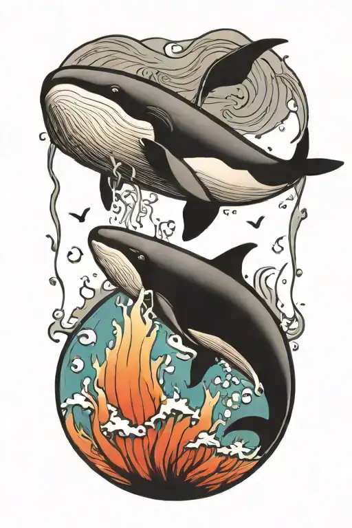 one whale jumping tattoo design idea
