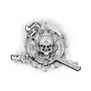 Sculpture-type crane with the phrase "memento mori" engraved on the forehead tattoo design idea