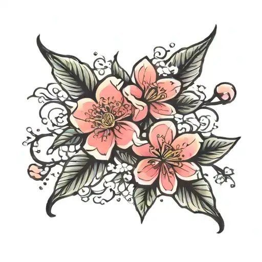 finger tattoo phrase "take heart" with cherry blossoms tattoo design idea