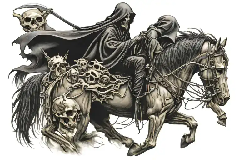 grim reaper riding horse skull tattoo design idea