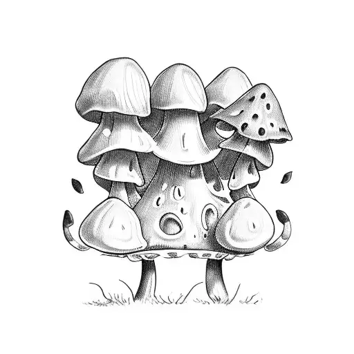 A blackwork design featuring Teemo's iconic mushroom traps tattoo design idea