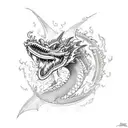 A bold and vibrant tattoo of a dragon breathing fire, surrounded by Gotham City skyscrapers tattoo design idea