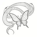A butterfly flying over a snake slithering tattoo design idea