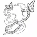 A butterfly flying over a snake slithering tattoo design idea