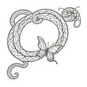 A butterfly flying over a snake slithering tattoo design idea