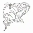 A butterfly flying over a snake slithering tattoo design idea