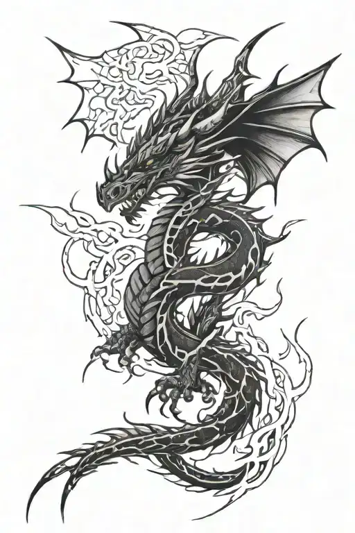 Full dragon with lightning bolts tattoo design idea