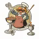 muppet Swedish chef roasting muppet miss piggie on a spit tattoo design idea