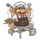 muppet Swedish chef roasting muppet miss piggie on a spit tattoo design idea